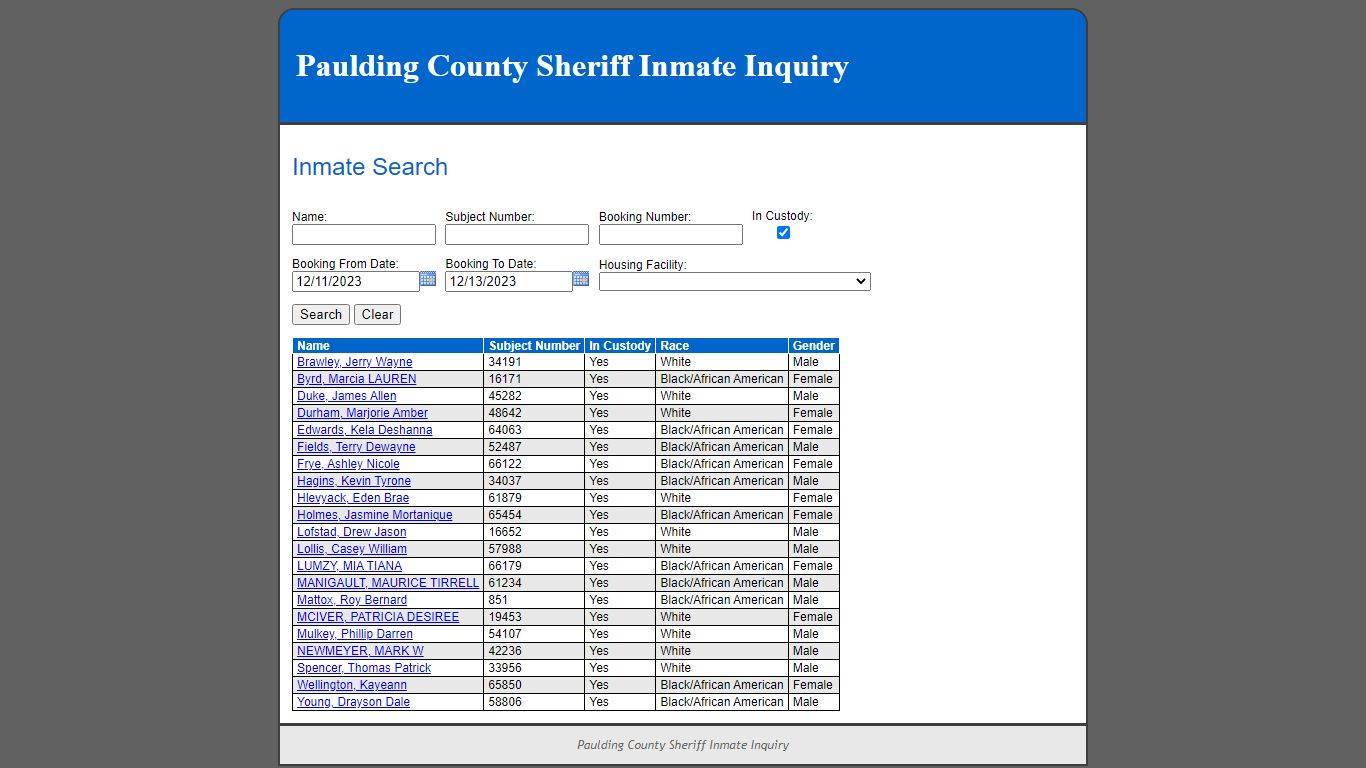 Inmate Search - Paulding County, Georgia